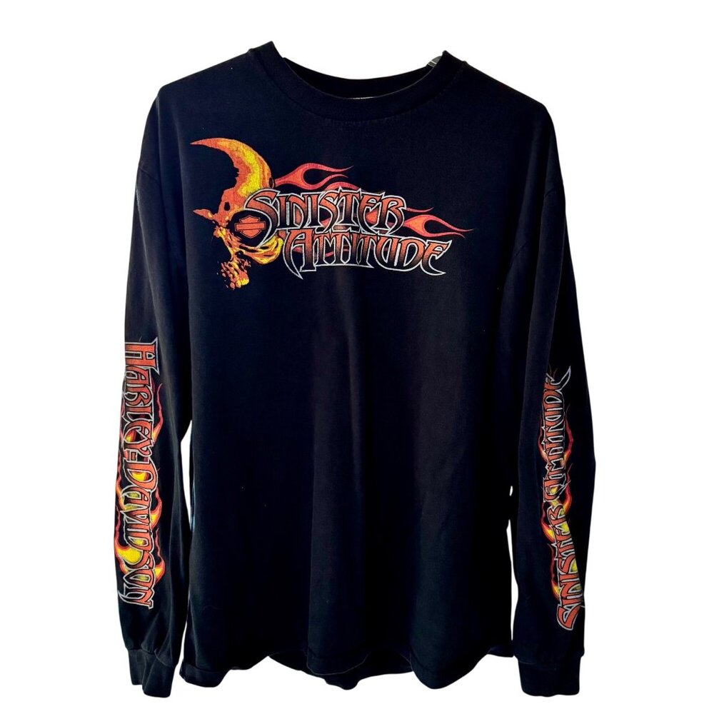 Harley-Davidson Korea Seoul Sinister Attitude Long Sleeve T-Shirt XL Black Flame - Picture 2 of 8